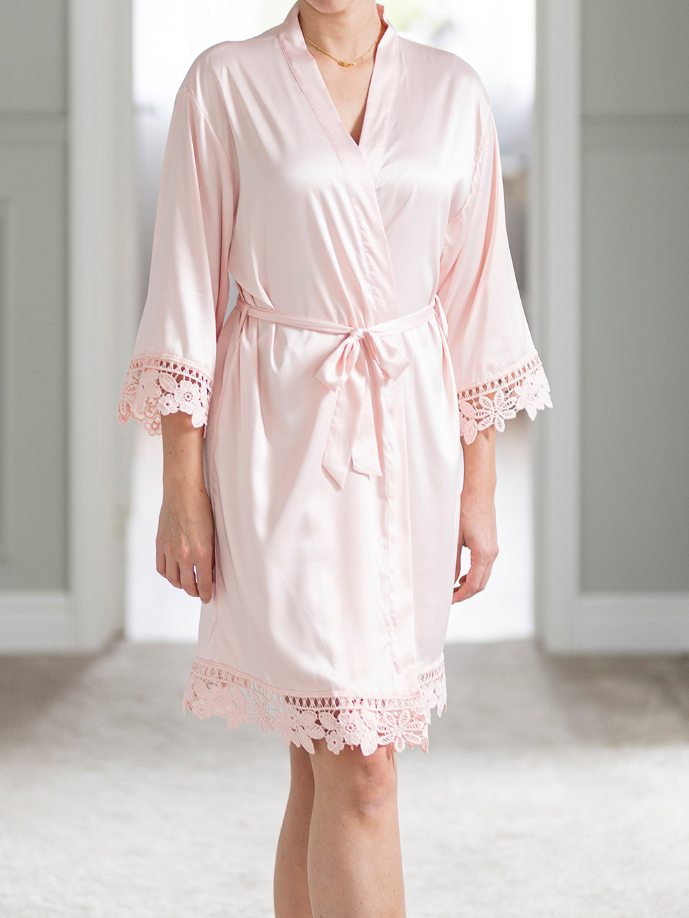 Blush Satin Lace Robe with Title