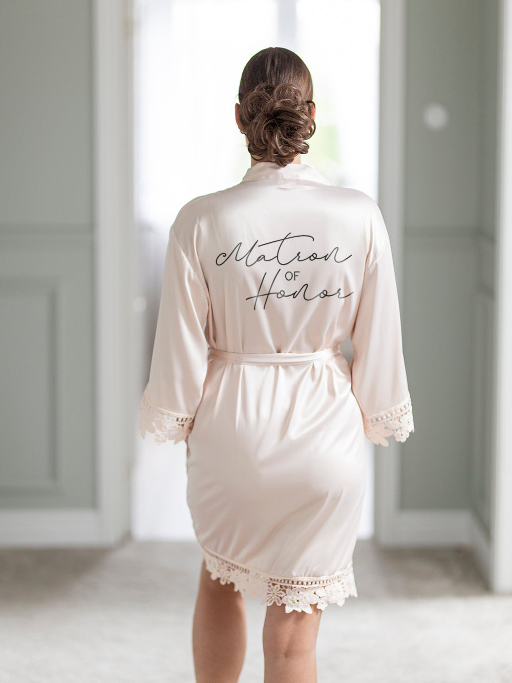 Champagne Satin Lace Robe with Title