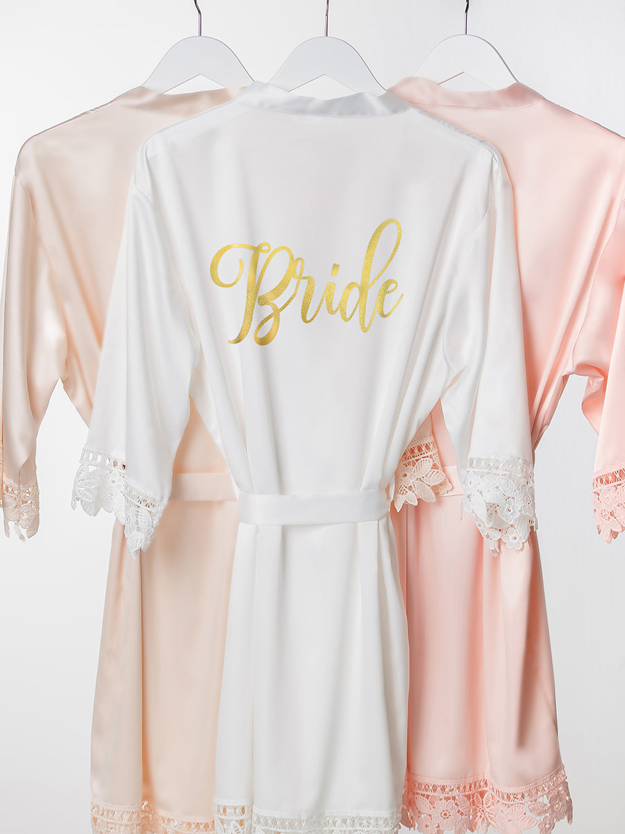 White Satin Lace Robe with Title