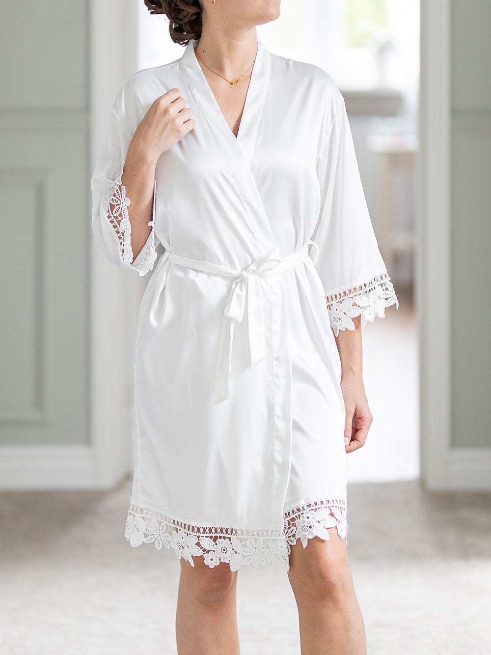 White Satin Lace Robe with Title