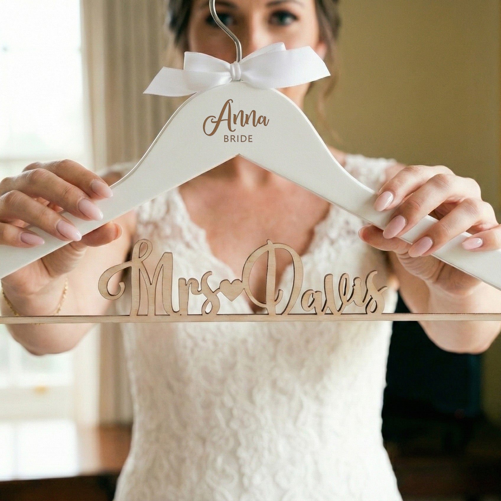 Personalized Bride Hanger for Wedding Dress – Custom Name Bridal Keepsake
