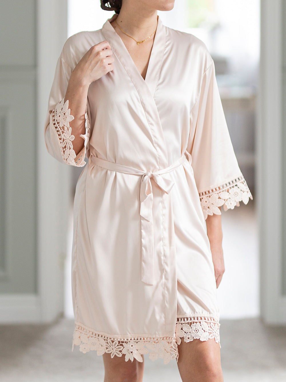 Champagne Satin Lace Robe with Title