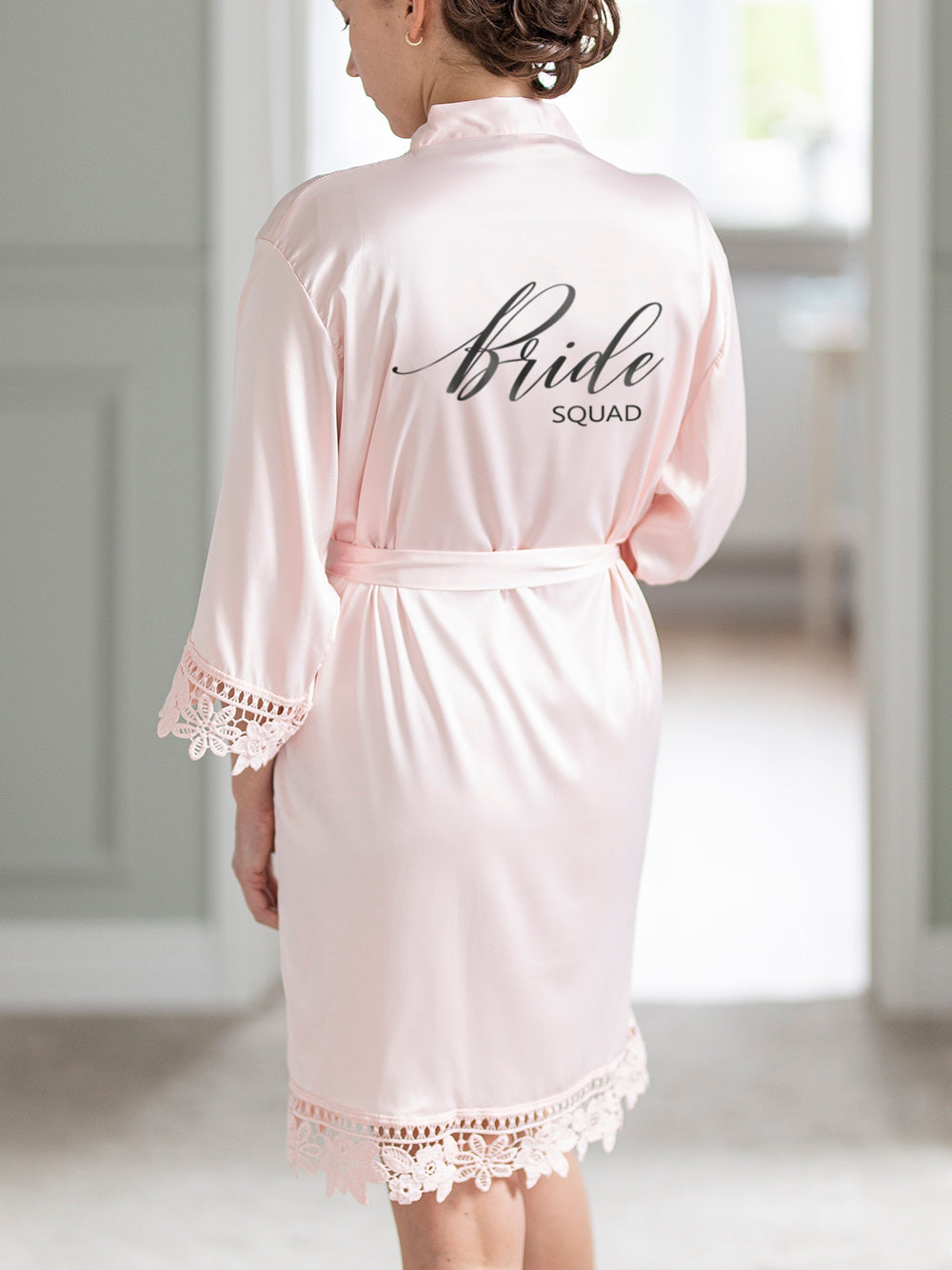 Blush Satin Lace Robe with Title